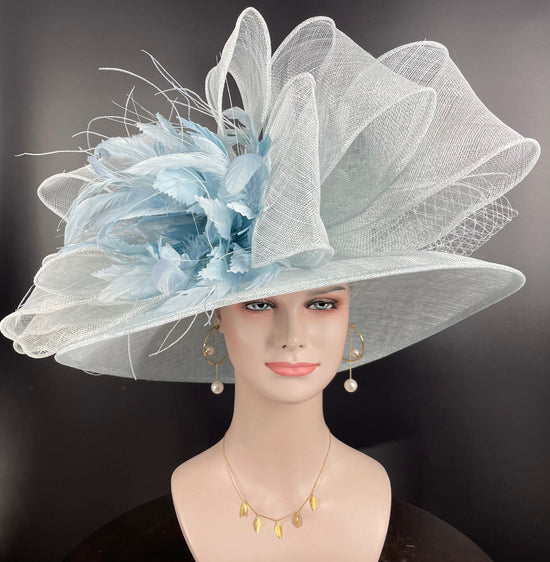 Powder Blue Ascot Horse Race Oaks day hat Carriage Tea Party Wedding Kentucky Derby Hat Party Hat Wide Brim Sinamay Hat