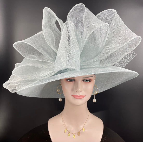 Powder Blue  Royal Ascot Horse Race Oaks day hat Carriage Tea Party Wedding Kentucky Derby Hat  Tea Party Hat Wide Brim Sinamay Hat