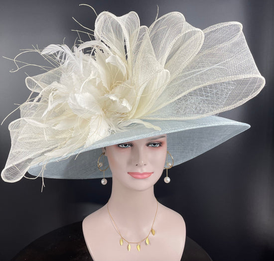 Powder Blue Church Kentucky Derby Hat Wedding Tea Party Royal Ascot Horse Race Oaks day Hat Black