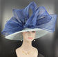 Powder Blue Navy Blue Royal Ascot Horse Race Oaks day hat Carriage Tea Party Wedding Kentucky Derby Hat  Tea Party Hat Wide Brim Sinamay Hat