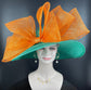 Jade Green Orange Royal Ascot Horse Race Oaks day hat Carriage Tea Party Wedding Kentucky Derby Hat  Tea Party Hat Wide Brim Sinamay Hat