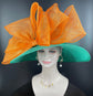 Jade Green Orange Royal Ascot Horse Race Oaks day hat Carriage Tea Party Wedding Kentucky Derby Hat  Tea Party Hat Wide Brim Sinamay Hat