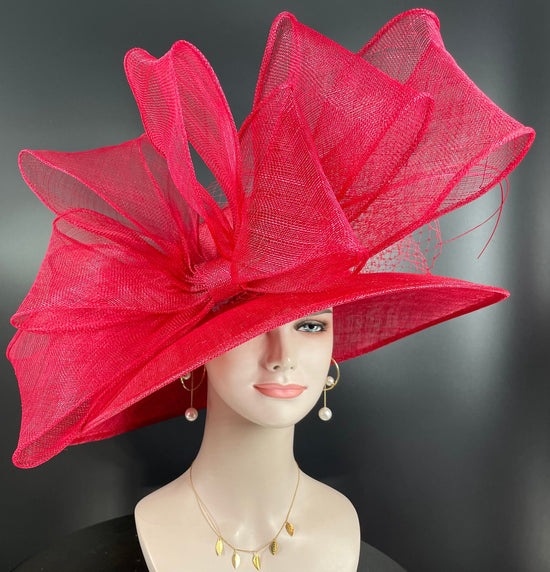 Red Royal Ascot Horse Race Oaks day hat Carriage Tea Party Wedding Kentucky Derby Hat  Tea Party Hat Wide Brim Sinamay Hat