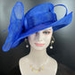 Wide Brim Kentucky Derby Floppy Sinamay Hat With Flowers  Millinery Church  Hat Royal Blue