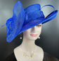 Wide Brim Kentucky Derby Floppy Sinamay Hat With Flowers  Millinery Church  Hat Royal Blue