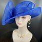 Wide Brim Kentucky Derby Floppy Sinamay Hat With Flowers  Millinery Church  Hat Royal Blue