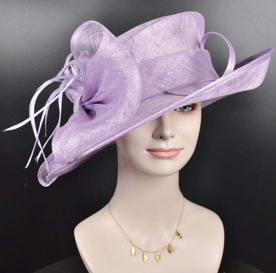 Wide Brim Kentucky Derby Floppy Sinamay Hat With Flowers  Millinery Church Carriage Tea Party Wedding Hat Lavender/Lilac