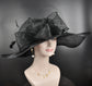 Oaks day hat Kentucky Derby Hat, Church Hat, Wedding Hat, Easter Hat, Tea Party Hat Wide Brim Sinamay Hat Carriage Hat Black