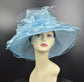 Medium Brim One Flower Blue  for Church, Wedding, Tea Party, Kentucky Derby Hat Medium Brim Organza Hat