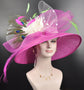 Wide Brim Sinamay Hat, Kentucky Derby Hat, Church hat, Tea Party Hat, Custom hat, Formal Hat, Fashion Hat Hot Pink White Green w Peacock