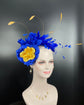 Royal  Blue Gold Silk Flower Fascinator Hat Kentucky Derby Hat, Church Hat, Wedding Hat, Easter Hat, Tea Party Hat ，Horse Race， Oaks day hat