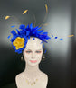 Royal  Blue Gold Silk Flower Fascinator Hat Kentucky Derby Hat, Church Hat, Wedding Hat, Easter Hat, Tea Party Hat ，Horse Race， Oaks day hat