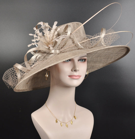 Taupe More color option Wide Brim Sinamay Hat Church Kentucky Derby Hat Carriage Tea Party Wedding Mother of Bride Hat Easter Hat