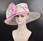 Church Kentucky Derby Hat Carriage Tea Party Wedding Wide Brim  Royal Ascot Hat in Solid Sinamay Hat White w Hot Pink