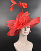Wide Brim Sinamay Hat, Kentucky Derby Hat, Church hat, Tea Party Hat, Custom hat, Formal Hat, Fashion Hat Red w Feathers Lily Oaks Day Hat