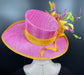 Church  Kentucky Derby Hat Carriage Tea Party Wedding Wide Brim Woman’s Royal Ascot Hat in Solid Sinamay Hat Hot Pink w Orange Green