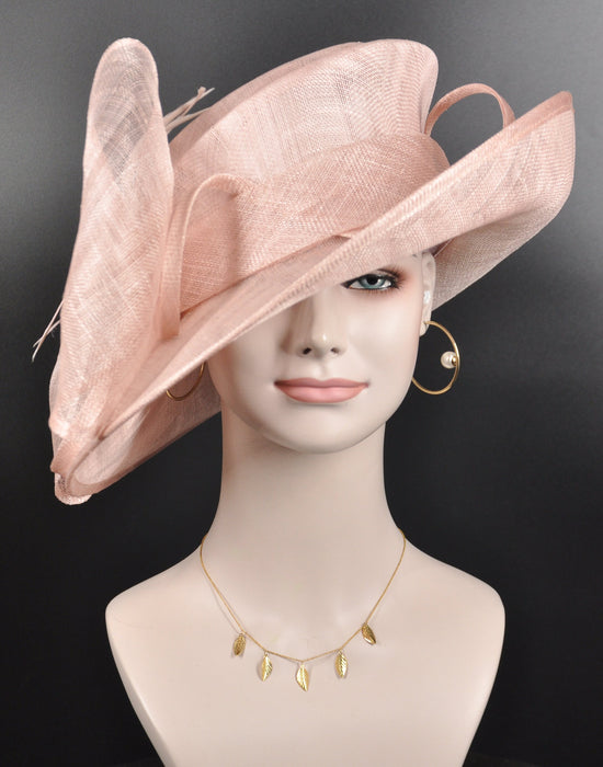 Wide Brim Kentucky Derby Floppy Sinamay Hat With Flowers  Millinery Church Hat dusty /Blush pink