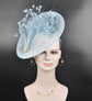 Powder Blue Sinamay Fascinator Hat Kentucky Derby Hat Tea Wedding Party Hat with Jumbo  Feather Flower and Shinning Rhistone