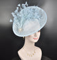 Powder Blue Sinamay Fascinator Hat Kentucky Derby Hat Tea Wedding Party Hat with Jumbo  Feather Flower and Shinning Rhistone