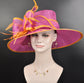 Church Kentucky Derby Hat Carriage Tea Party Wedding Wide Brim  Royal Ascot Hat in Solid Sinamay Hat Hot Pink w Orange