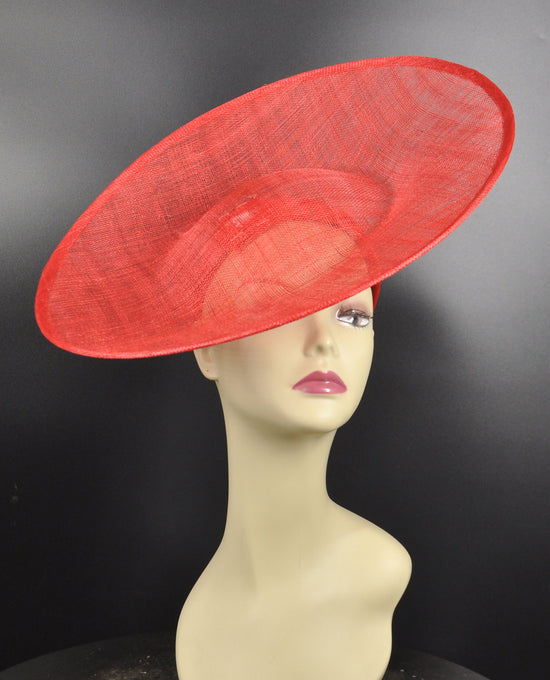 Sinamay Saucer with Upturned Brim Hat Base Hat For DIY Hat Millinery Supply Round Shape 16.14 Diameter Red