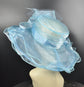 Medium Brim One Flower Blue  for Church, Wedding, Tea Party, Kentucky Derby Hat Medium Brim Organza Hat