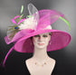 Wide Brim Sinamay Hat, Kentucky Derby Hat, Church hat, Tea Party Hat, Custom hat, Formal Hat, Fashion Hat Hot Pink White Green w Peacock