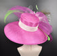 Wide Brim Sinamay Hat, Kentucky Derby Hat, Church hat, Tea Party Hat, Custom hat, Formal Hat, Fashion Hat Hot Pink White Green w Peacock