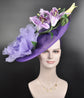 Purple w Lavender Lilac Green Sinamay Disc Fascinator Hat w  Jumbo Silk Flowers Kentucky Derby Hat, Easter Hat, Tea Party Hat, Wedding Hat