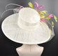 Wide Brim Sinamay Hat Church Kentucky Derby Hat Carriage Tea Party Wedding  Royal Ascot Horse Race Oaks day hat Off White w Hot Pink Orange