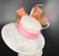 Church Kentucky Derby Hat Carriage Tea Party Wedding Wide Brim Sinamay Hat Off White /Orange Green Pink Hot Pink Lily Flower