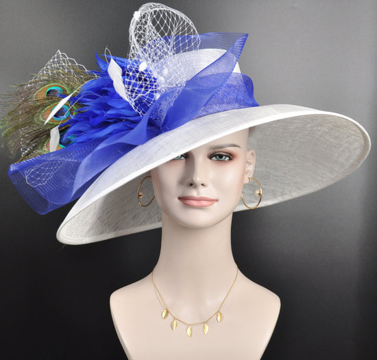 Kentucky Derby Hat, Church hat, Tea Party Hat, Custom hat, Formal Hat, Fashion Hat Royal Blue  w White