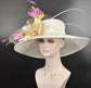 Wide Brim Sinamay Hat Church Kentucky Derby Hat Carriage Tea Party Wedding Hat Ivory/Off White Lime Green Lavender Hot Pink  Oaks day hat