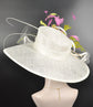 Wide Brim Sinamay Hat Church Kentucky Derby Hat Carriage Tea Party Wedding Hat Ivory/Off White Lime Green Lavender Hot Pink  Oaks day hat