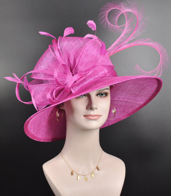 Hot Pink Wide Brim Sinamay Hat, Kentucky Derby Hat, Church hat, Tea Party Hat, Custom hat, Formal Hat, Fashion Hat