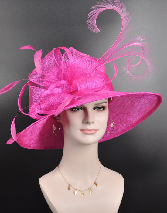 Fuchsia Pink  Wide Brim Sinamay Hat, Kentucky Derby Hat, Church hat, Tea Party Hat, Custom hat, Formal Hat, Fashion Hat