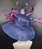 Kenutucky Derby Hat, Wide Brim Sinamay Hat, Tea Party Hat, Oaks Day Hat, Wedding Hat Navy Blue Fuchsia Pink Light Pink Jumbo Bows Hat