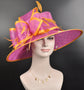 Church Kentucky Derby Hat Carriage Tea Party Wedding Wide Brim  Royal Ascot Hat in Solid Sinamay Hat Hot Pink w Orange