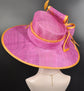 Church Kentucky Derby Hat Carriage Tea Party Wedding Wide Brim  Royal Ascot Hat in Solid Sinamay Hat Hot Pink w Orange