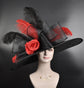 Black w Red Rose Flower Royal Ascot Horse Race Oaks day hat Carriage Tea Party Wedding Kentucky Derby Hat Party Hat Wide Brim Sinamay Hat