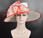 Church Kentucky Derby Hat Carriage Tea Party Wedding Wide Brim  Royal Ascot Hat in Solid Sinamay Hat White w Red