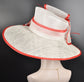 Church Kentucky Derby Hat Carriage Tea Party Wedding Wide Brim  Royal Ascot Hat in Solid Sinamay Hat White w Red