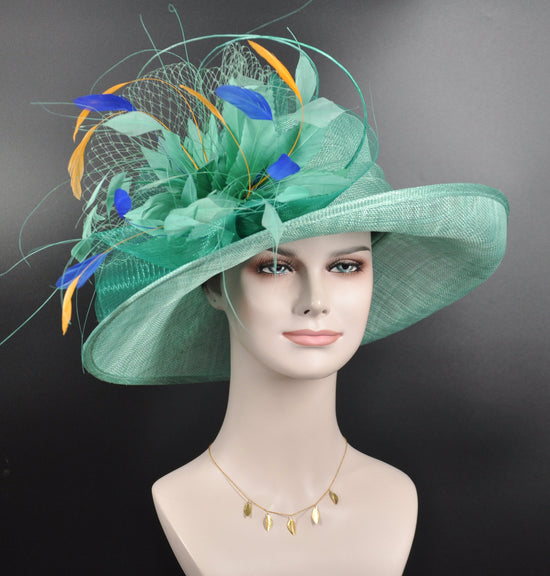 Church Kentucky Derby Hat Carriage Tea Party Wedding  JumboRoyal Ascot Horse Race Oaks day hat Dusty (Turquoise+ more colors)