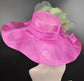 Fuchsia/Hot Pink w Green Jumbo Silk Flower, Kentucky Derby hat, Church hat, Wedding hat, Tea Party hat , Floppy Wide Brim Sinamay Dress Hat