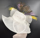 White Wide Brim Sinamay Hat Kentucky Derby Hat w Yellow lavender Green Purple  Lily Silk Flower Peacock Feathers  Wedding Hat, Easter Hat