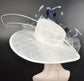 Wide Brim Sinamay Hat Church Kentucky Derby Hat Carriage Tea Party Wedding Hat  White w Navy Blue Powder Blue Lavender