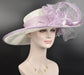 White w Lavender  Kentucky Derby Hat, Tea Party Carriage Party 17.5  Inches  Wide Brim  Sinamay Hat