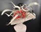 Taupe Red Black Wide Brim Sinamay Hat Church Kentucky Derby Hat Carriage Tea Party Wedding  Ostrich Pheasant  Feather Flower