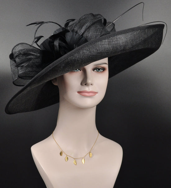 Church Kentucky Derby Carriage Tea Party Wedding Wide Brim  Royal Ascot Horse Race Oaks day hatBlack