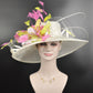 Wide Brim Sinamay Hat Church Kentucky Derby Hat Carriage Tea Party Wedding Hat Ivory/Off White Lime Green Lavender Hot Pink  Oaks day hat